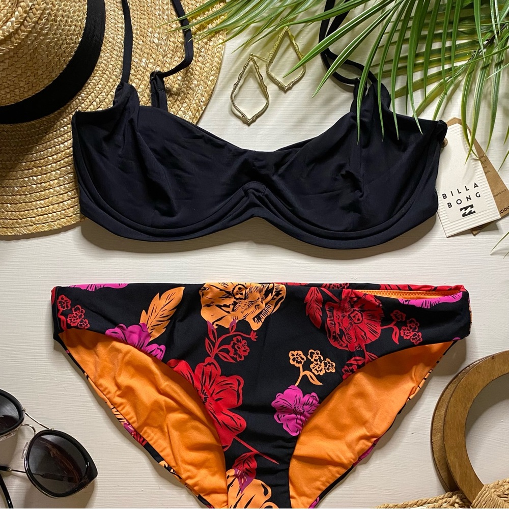 Billabong x Seafolly ๐บ Black Kenzley Bikini Top | Cheeky Floral Bottoms ๐๏ธ๐ - Picture 1 of 15